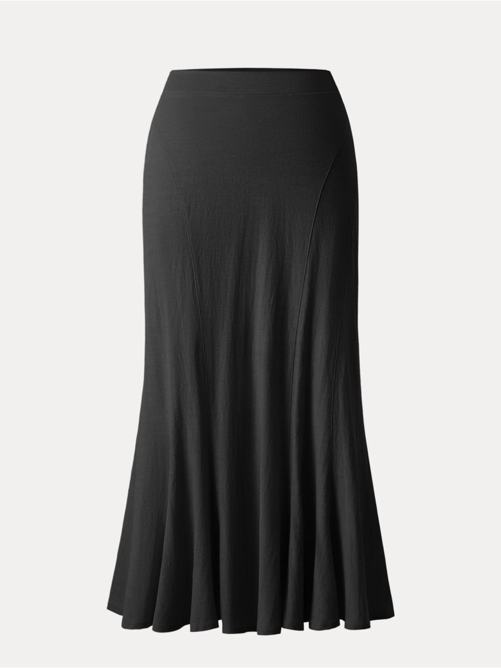 OGL Black Cotton-linen Pull-on Midi Skirt